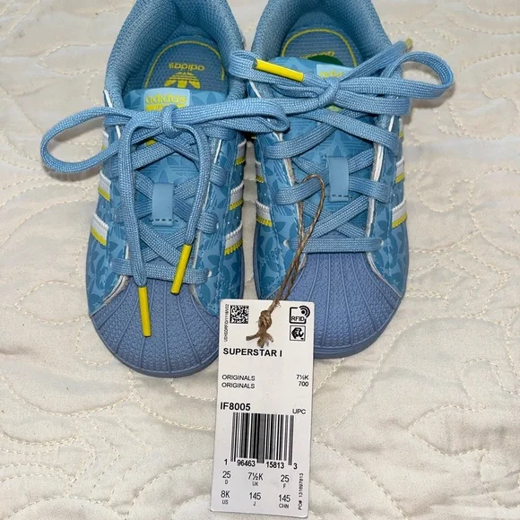 NWT Adidas Kids 2 tone Blue Superstar 1 Sneakers with Yellow Accents - Picture 8 of 8